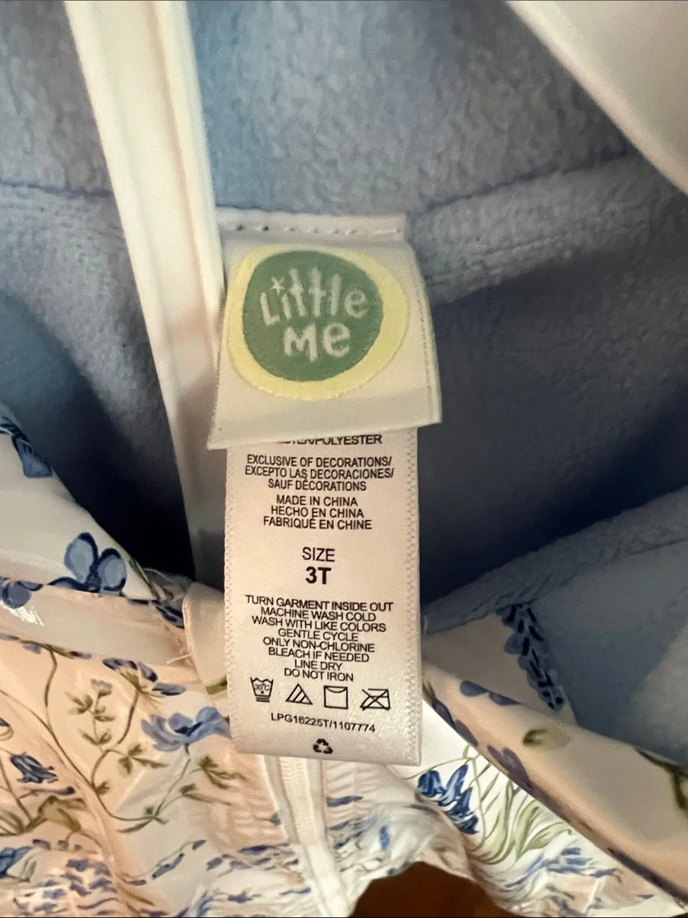 Little Me White Floral Hooded Raincoat with Blue Blossoms